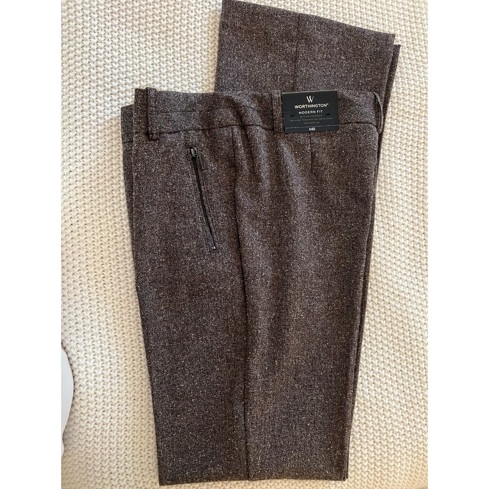 NWT Worthington size 4 Modern Fit Trouser Leg Dress Pants brown tweed